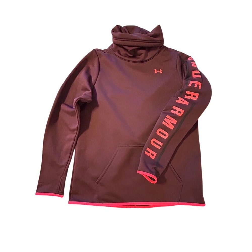 Under Armour Women's‎ Burgundy Fleece Mock Neck ColdGear Hoodie Top Size LG